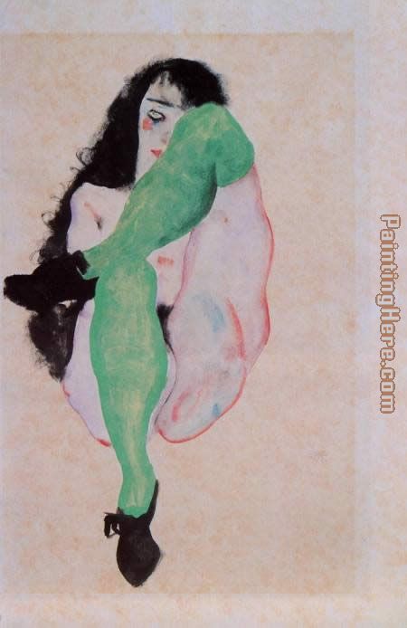 Egon Schiele Girl with Green Stockings